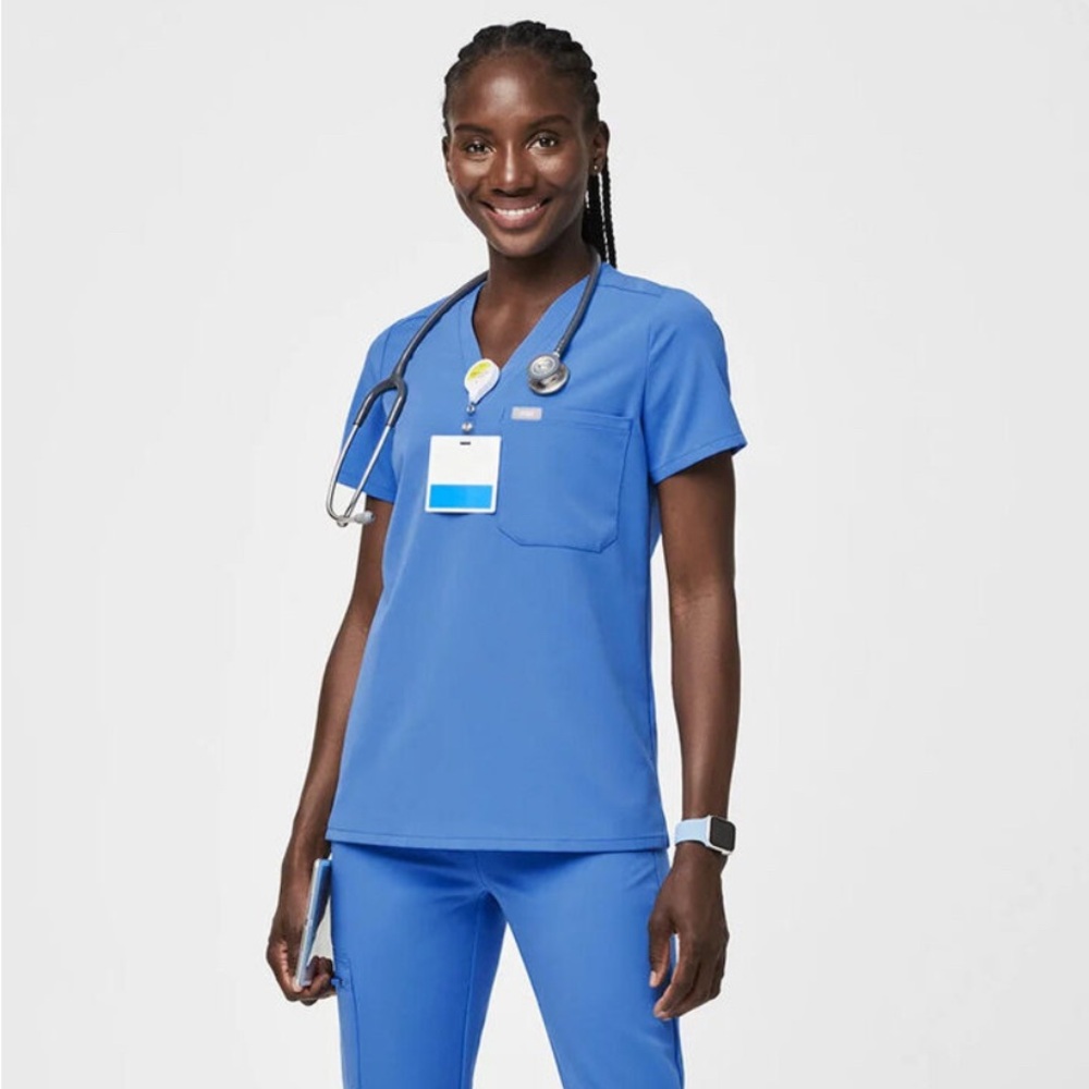 FIGS Catarina Scrub Top Capri Blue